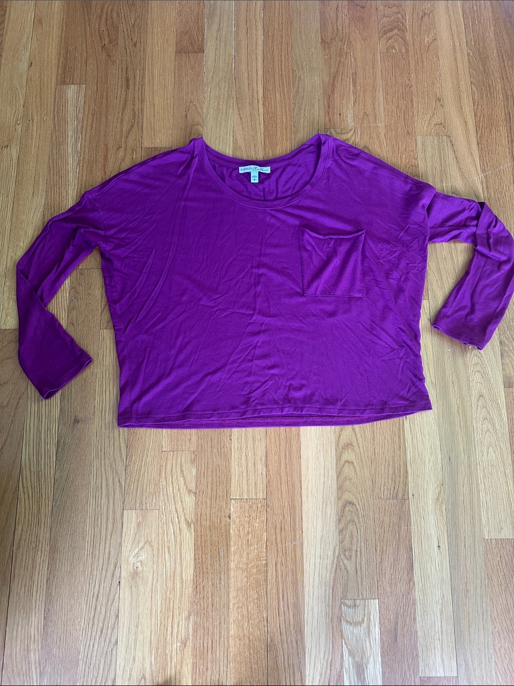 Express One Eleven- raspberry color, oversized boxy, one pocket shirt- Sm